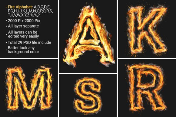 Blazing Fire Letters A-Z: Realistic Flaming Alphabet for Strategic Design