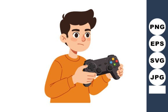 Boy Focused on Playing Video Game with B
