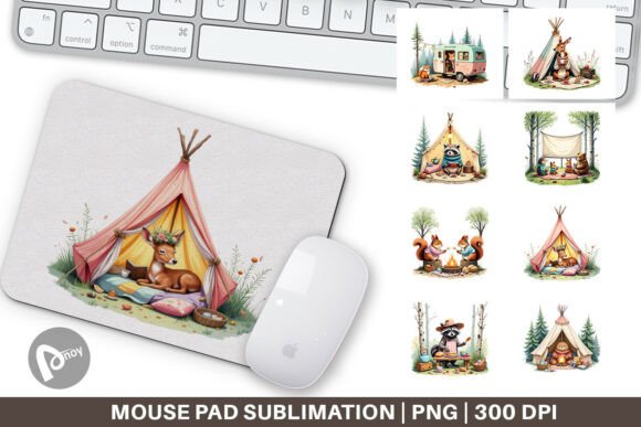 Camping Cozy Animals Mouse Pad for Your Desk