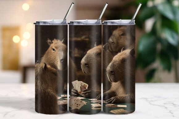 Capybaras Playing Cards Tumbler Wrap Design
