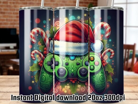 Christmas Gamer Tumbler Wrap PNG for Holiday Fun