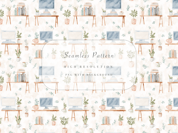 Computer Desk Seamless Pattern for a Calm, Creative Workspace