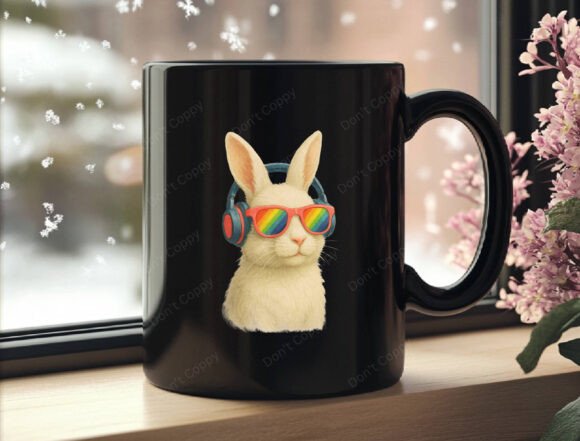 Cool Bunny PNG Design with Headphones and Rainbow Shades