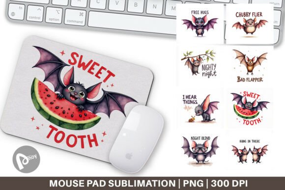 Cute Bat Mouse Pad PNG & Sublimation Mouse Pad Design: Bring Clumsy Charm to Your Desk Setup