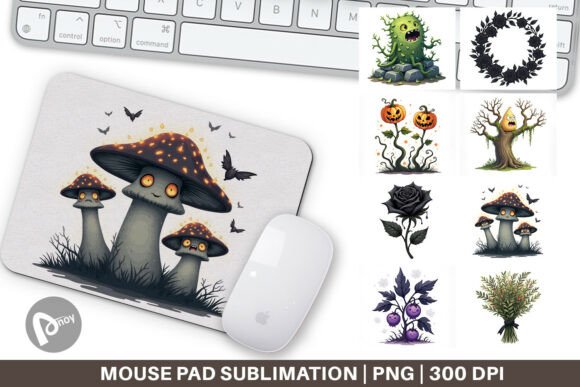 Gothic Halloween Plant Mouse Pad – A Dark Botanical Desk Essential