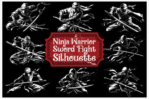 Katana Ninja Battle Silhouette Set: Bring Action and Artistry to Every Project