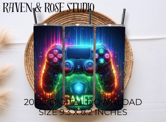Neon Gamer 20oz Tumbler Wrap PNG