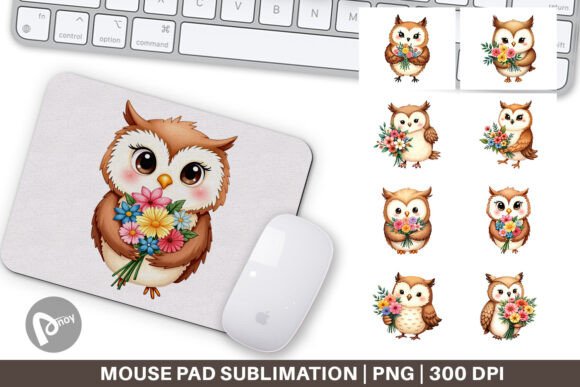 Owl Spring Bouquet Mouse Pad