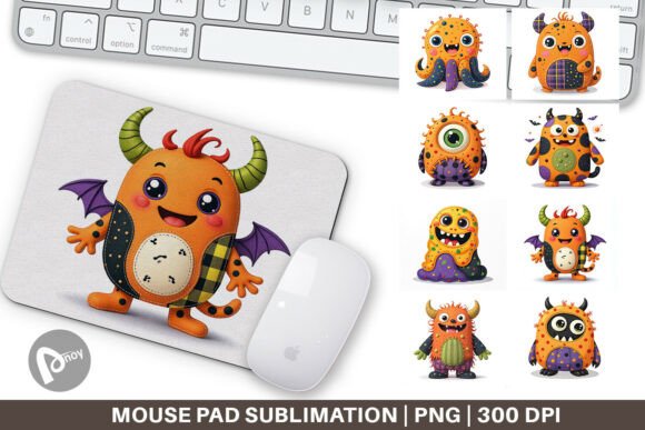 Patchwork Halloween Monsters Mouse Pad