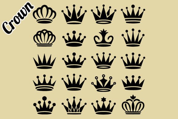 Printable Black Crown Vector Elements for Royal Design Projects