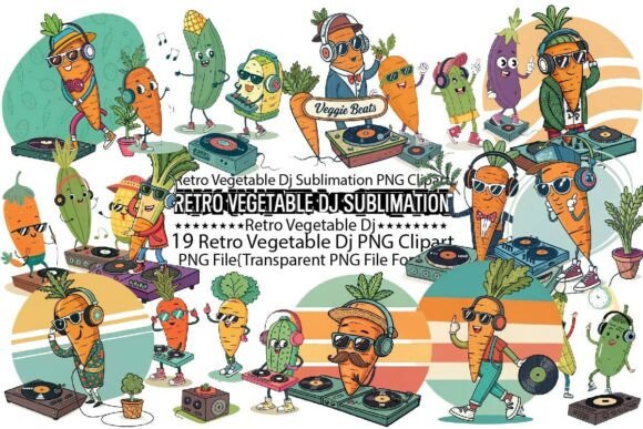 Retro Vegetable DJ Sublimation Bundle: Where Vintage Vibes Meet Playful Produce