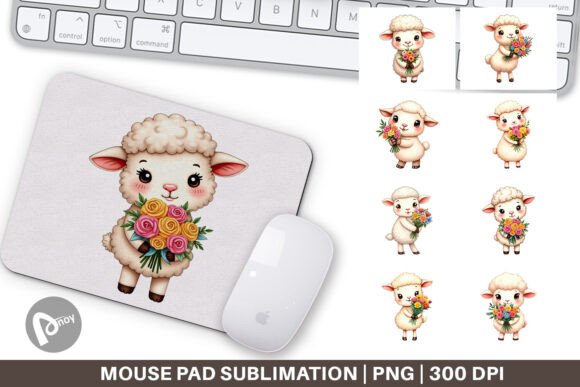 Sheep Spring Bouquet Mouse Pad Design