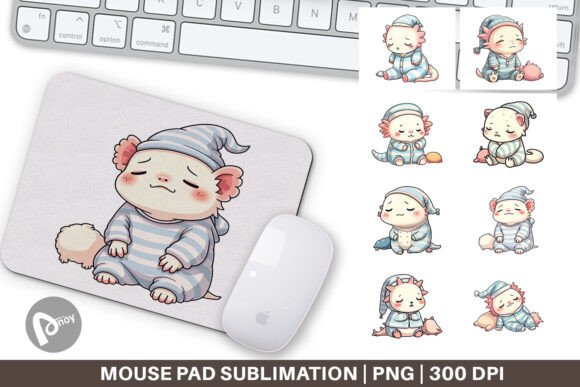 Sleepy Axolotl Sublimation Mouse Pad Design