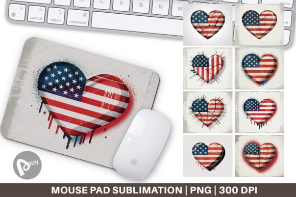 Vintage American Flag Heart Mouse Pad Design